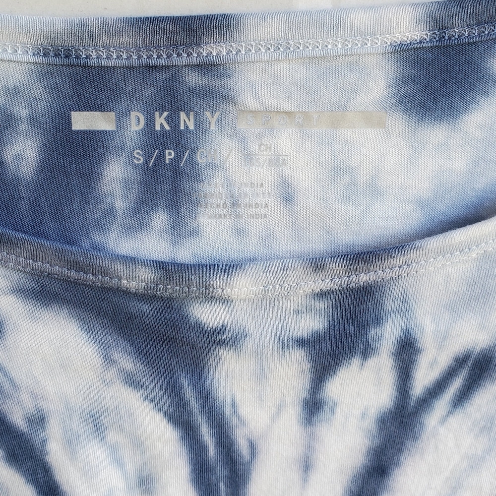 DKNY Tie Dye Denim Blue Top with Drawstring Hem - Picture 8 of 16